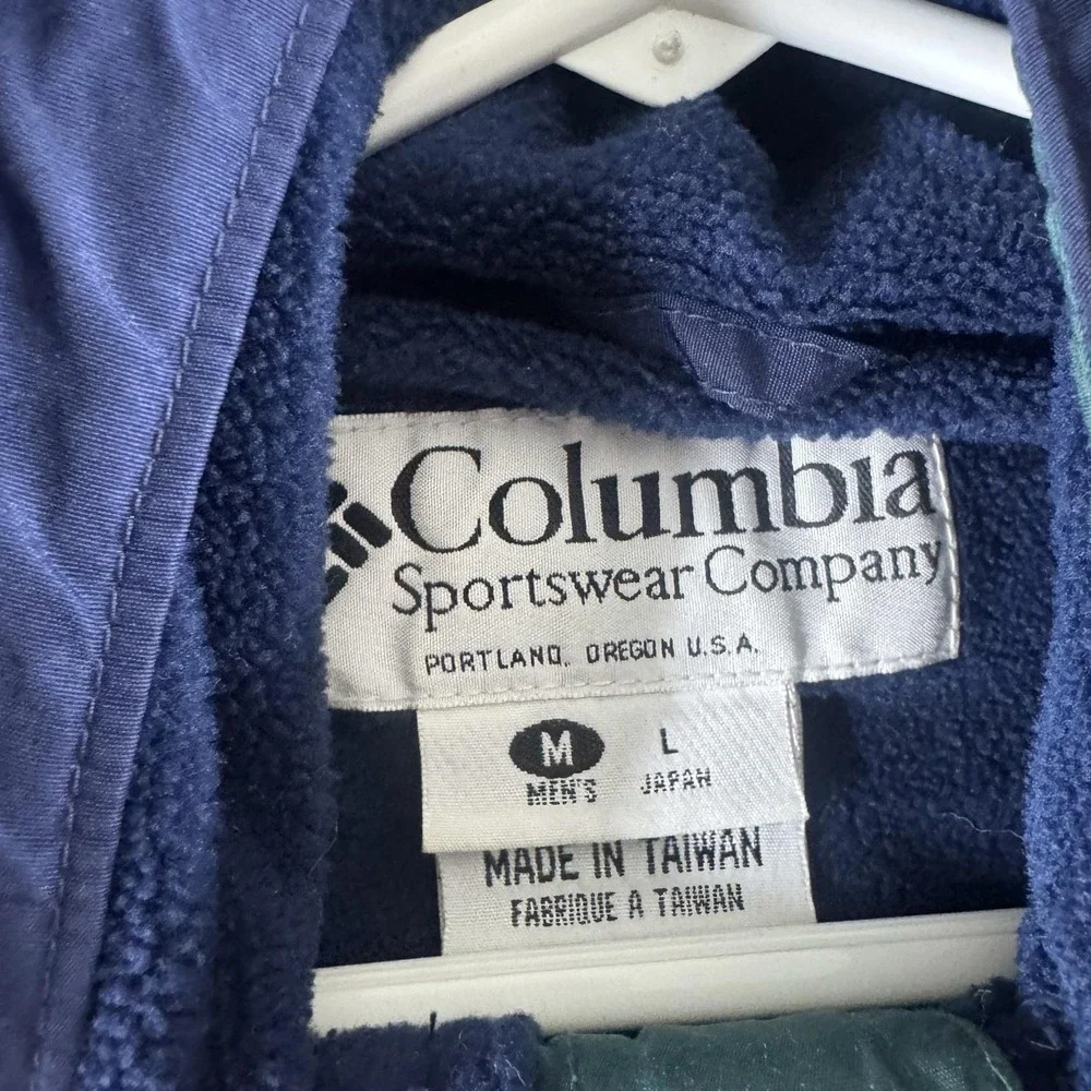 Vintage Columbia Jacket Mens M Blue Nylon Hooded Fleece Lined Parka 90s